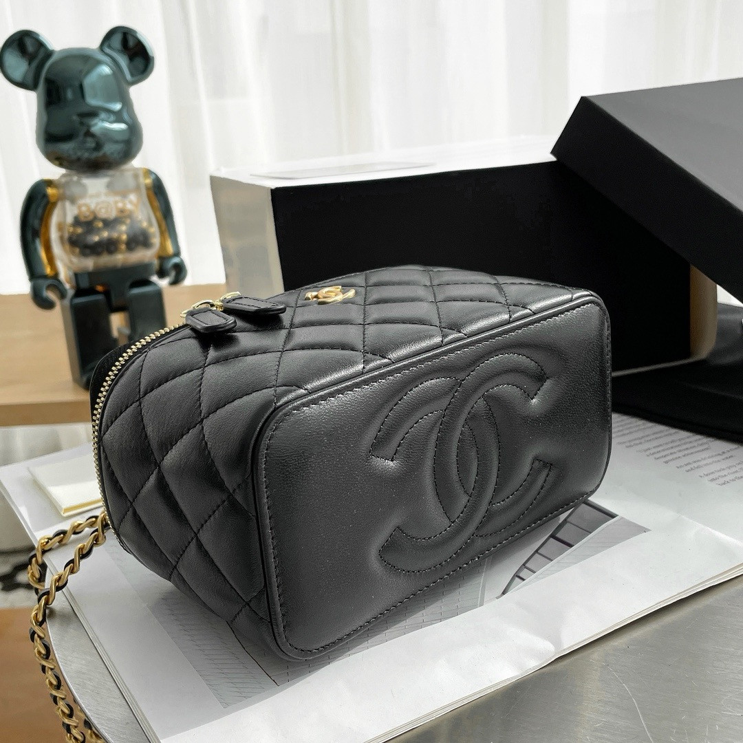 Ch*el walnut gold ball chain with makeup mirror lamb leather square box shoulder bag women