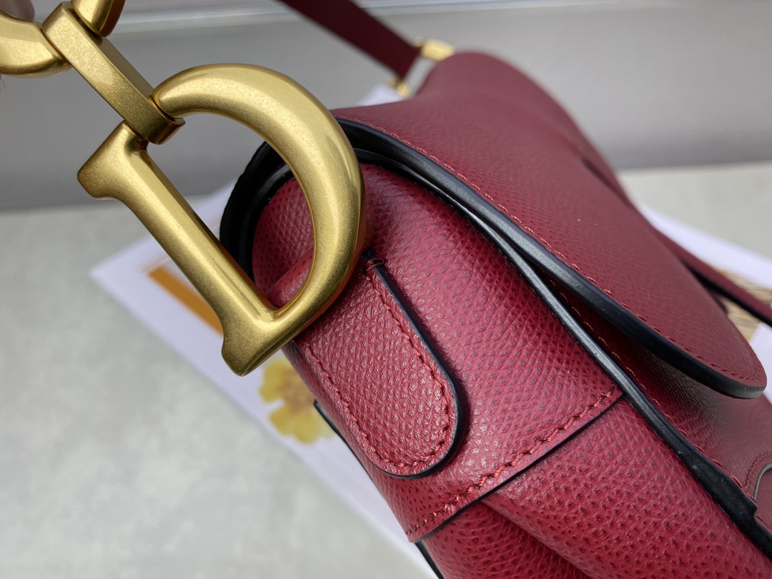 D*or saddle bag amaryllis red grained calfskin 25.5x20x6.5cm