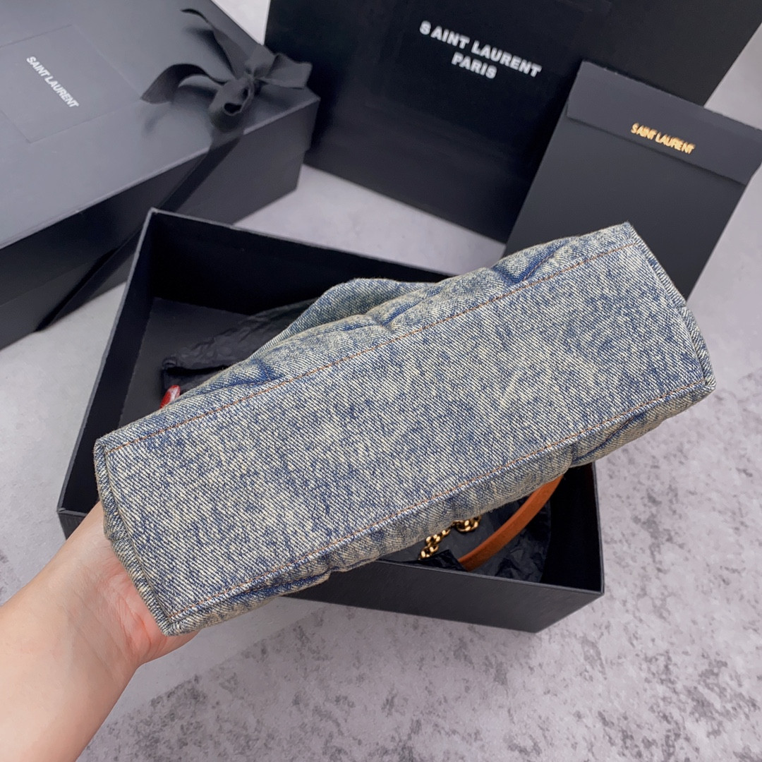 Y*L puffer in suede and denim light blue 23 x 15.5 x 5.8 cm