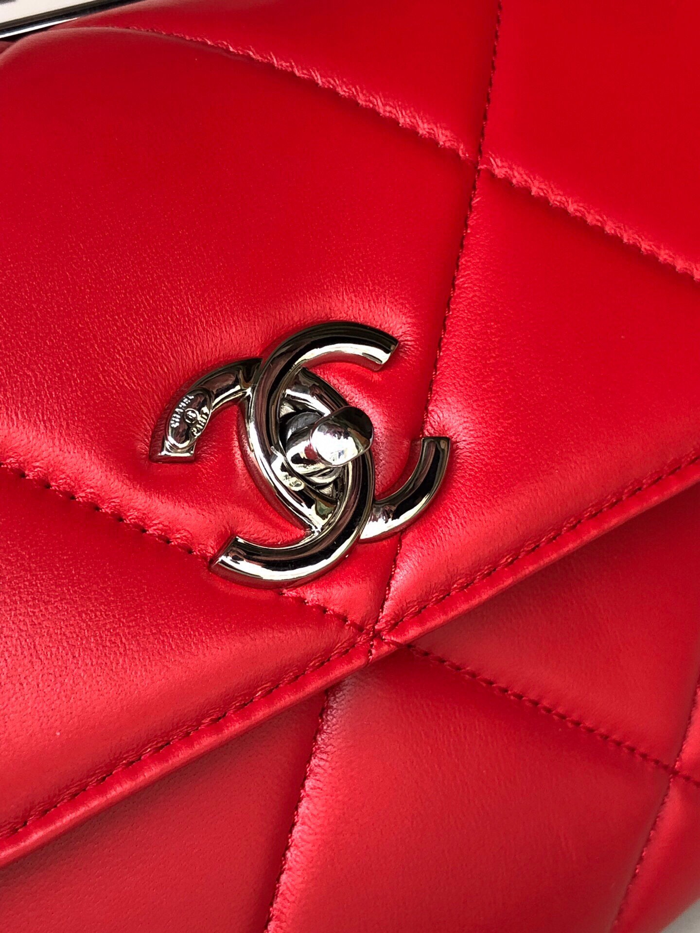 Ch*el flap bag with top handle 6.6 × 9.8 × 4.7 in