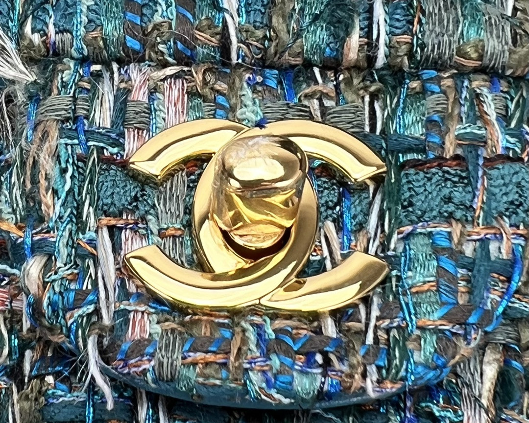 Ch*el classic 11.12 handbag tweed & gold-tone metal   6 × 9.9 × 2.5 in