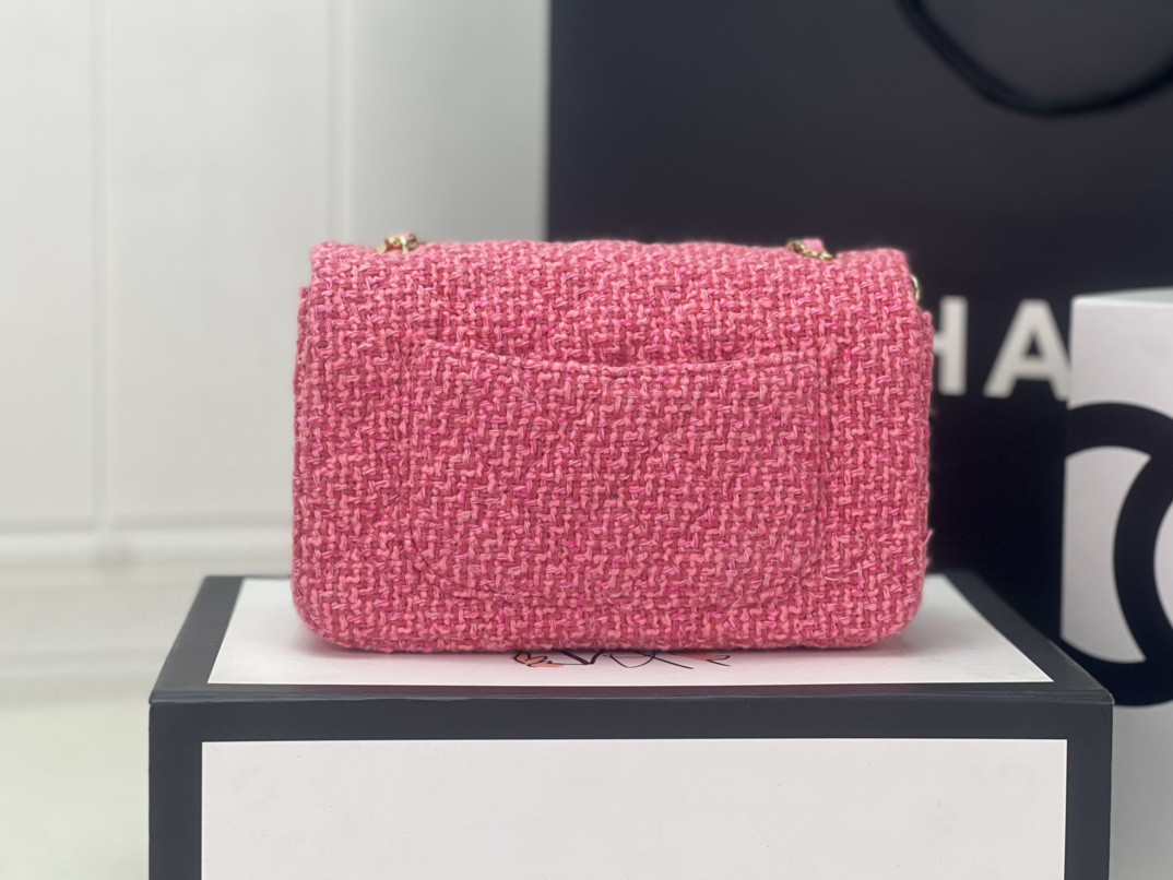 Ch*el mini classic 11.12 handbag tweed & gold-tone metal 4.7 × 7.8 × 2.3 in